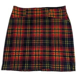 Stradivarius Plaid Mini Skirt Womens M Red‎ Tartan Preppy Y2K Stretch A Line